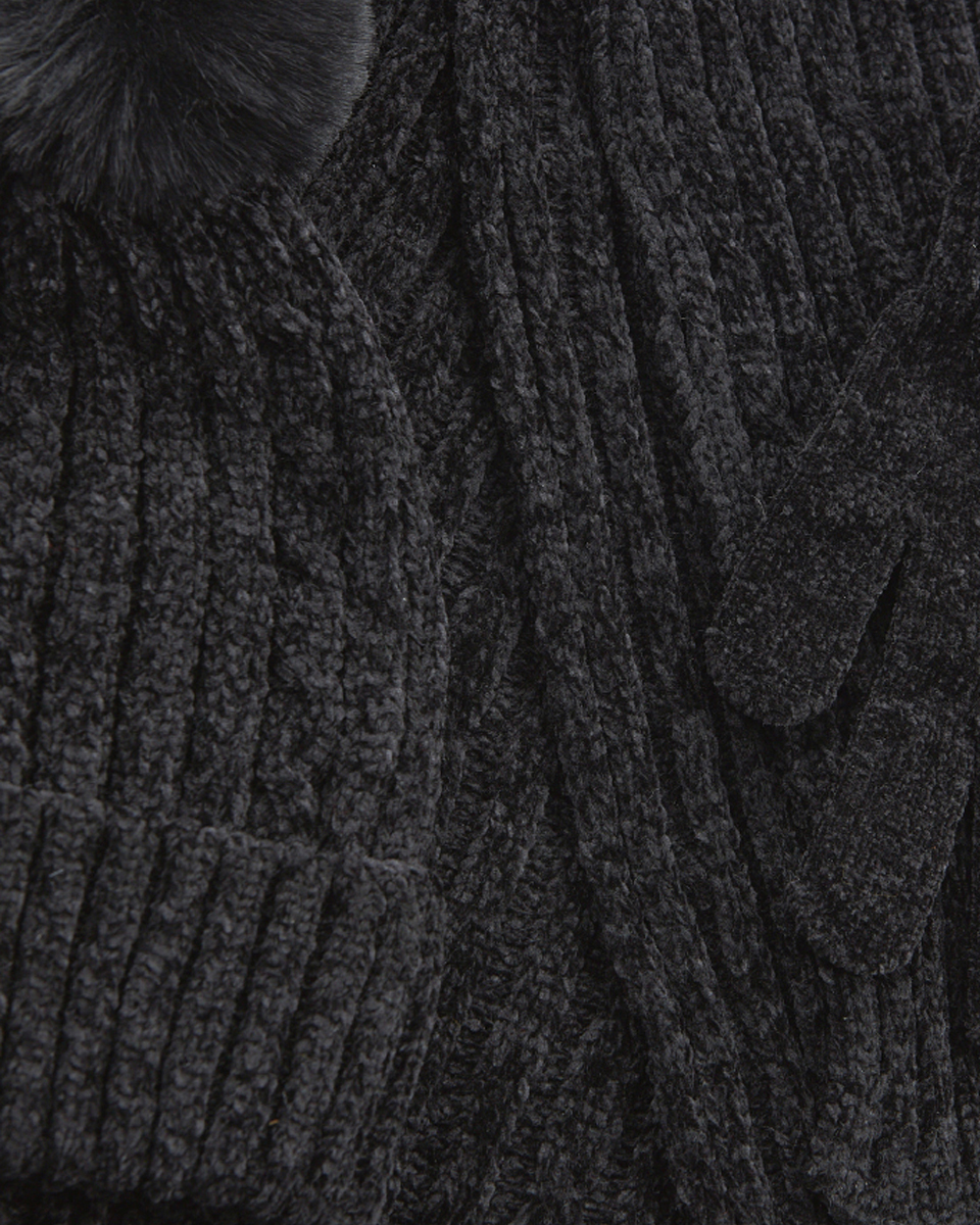 Γυναικείο σετ κασκόλ σκουφός γάντια Verde 06-0001287 μαύρο