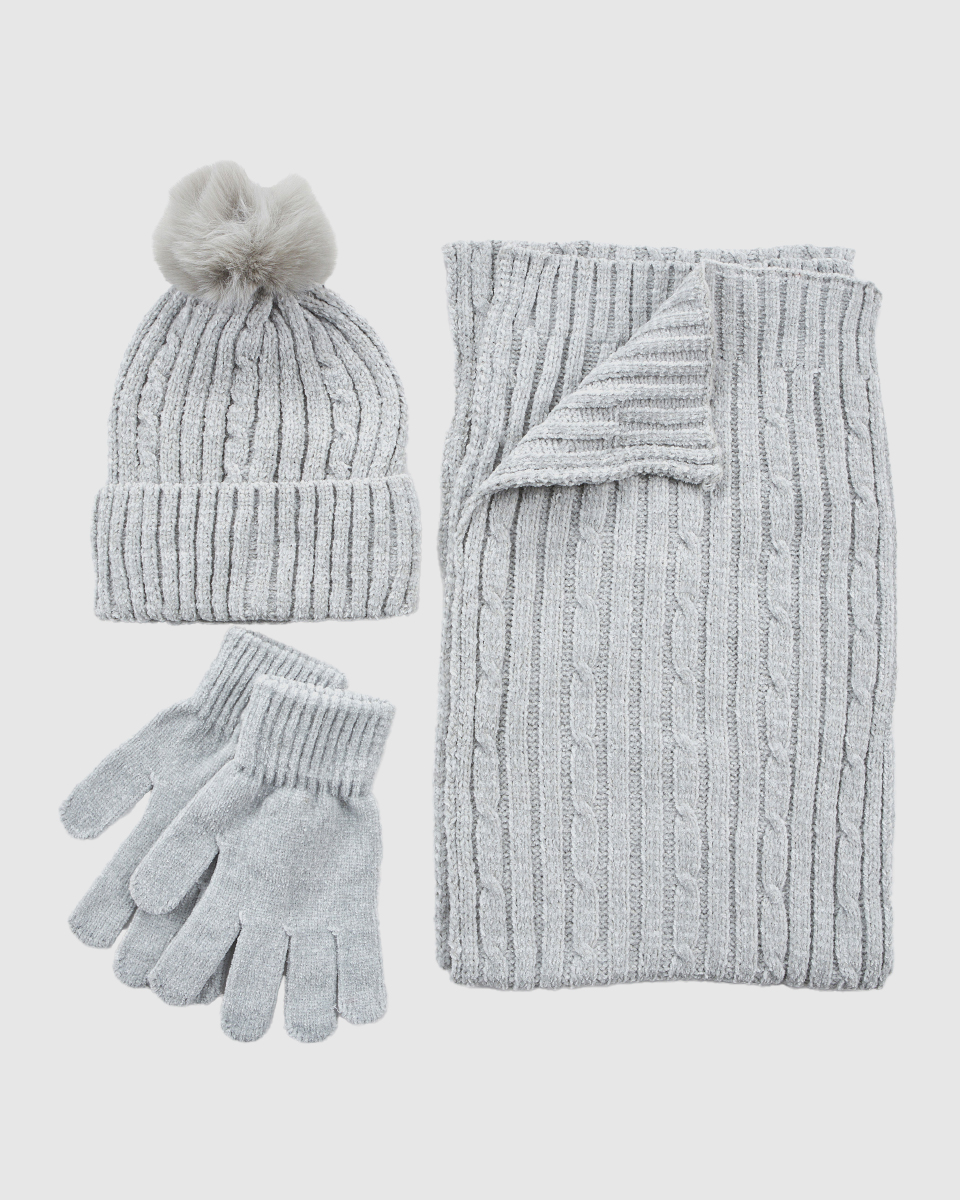 Γυναικείο σετ κασκόλ σκουφός γάντια Verde 06-0001287 γκρι