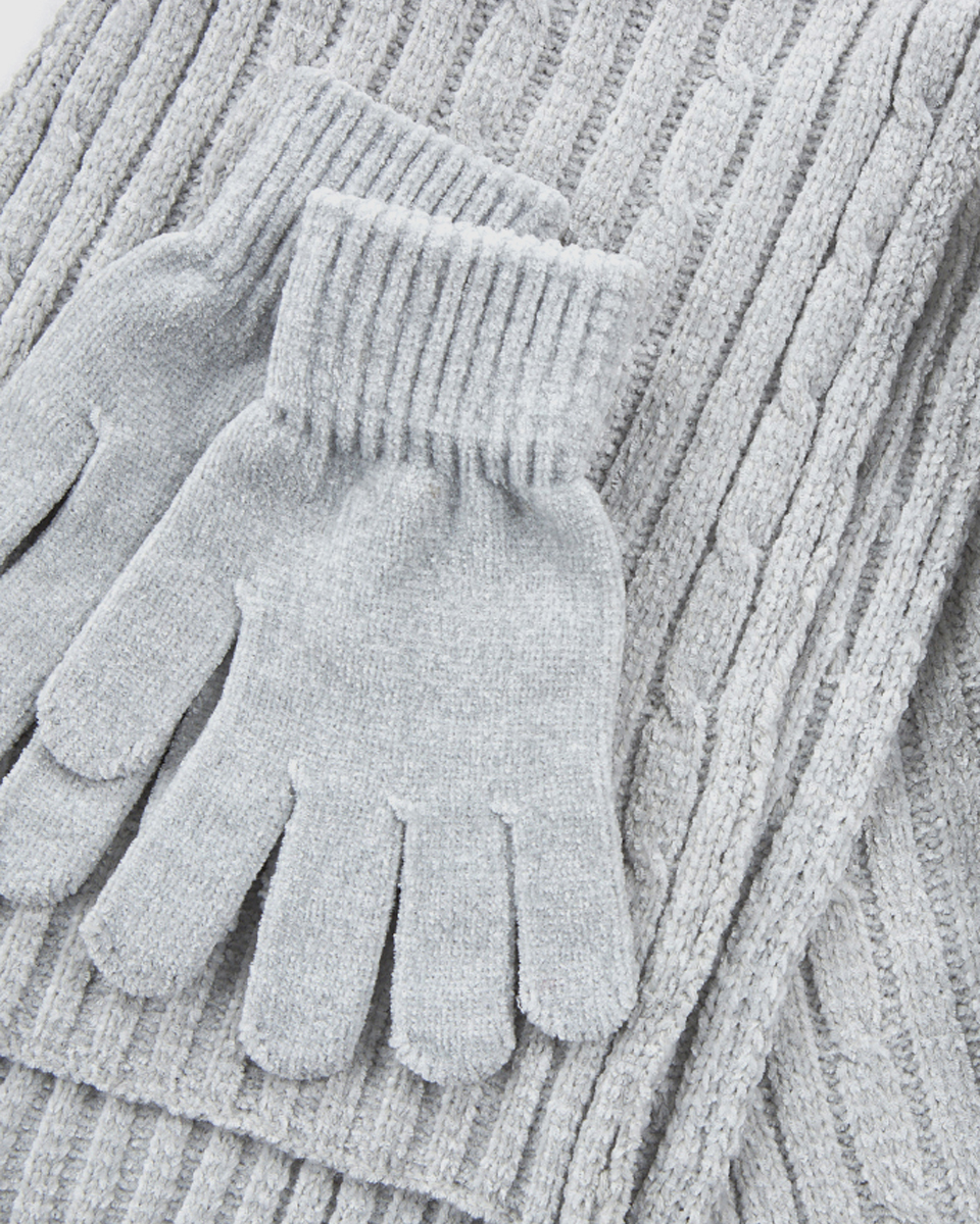 Γυναικείο σετ κασκόλ σκουφός γάντια Verde 06-0001287 γκρι