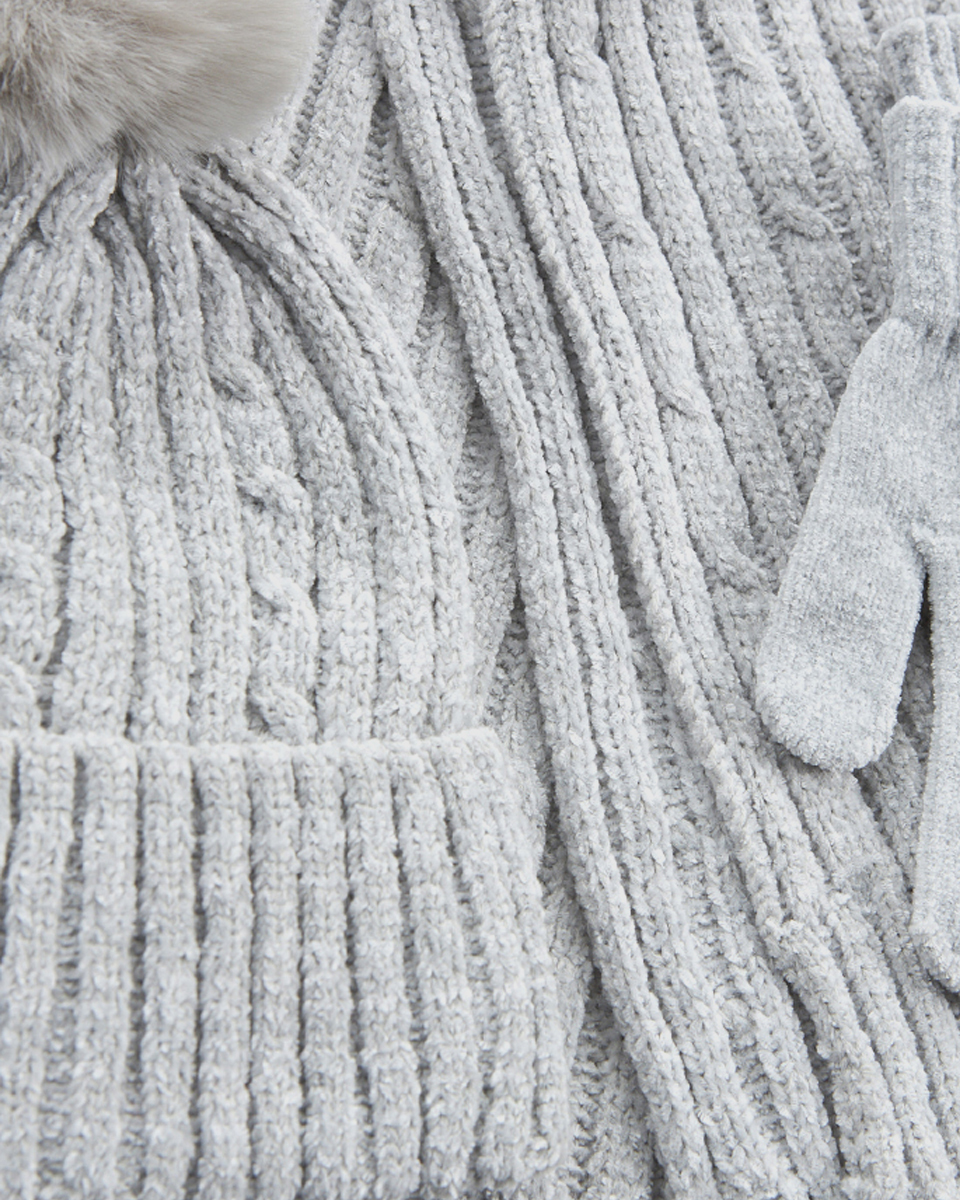 Γυναικείο σετ κασκόλ σκουφός γάντια Verde 06-0001287 γκρι