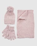 Γυναικείο σετ κασκόλ σκουφός γάντια Verde 06-0001287 ροζ