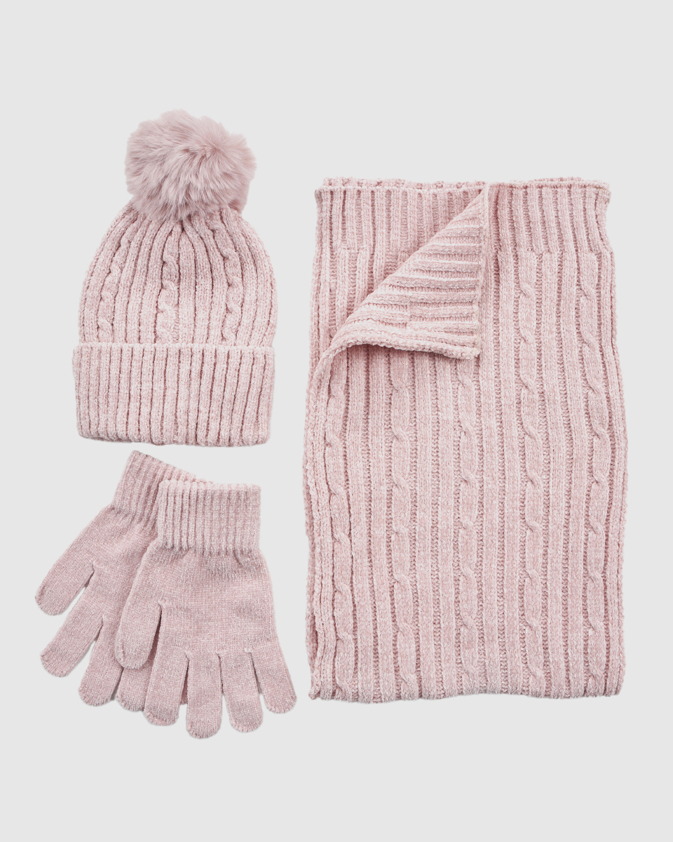 Γυναικείο σετ κασκόλ σκουφός γάντια Verde 06-0001287 ροζ