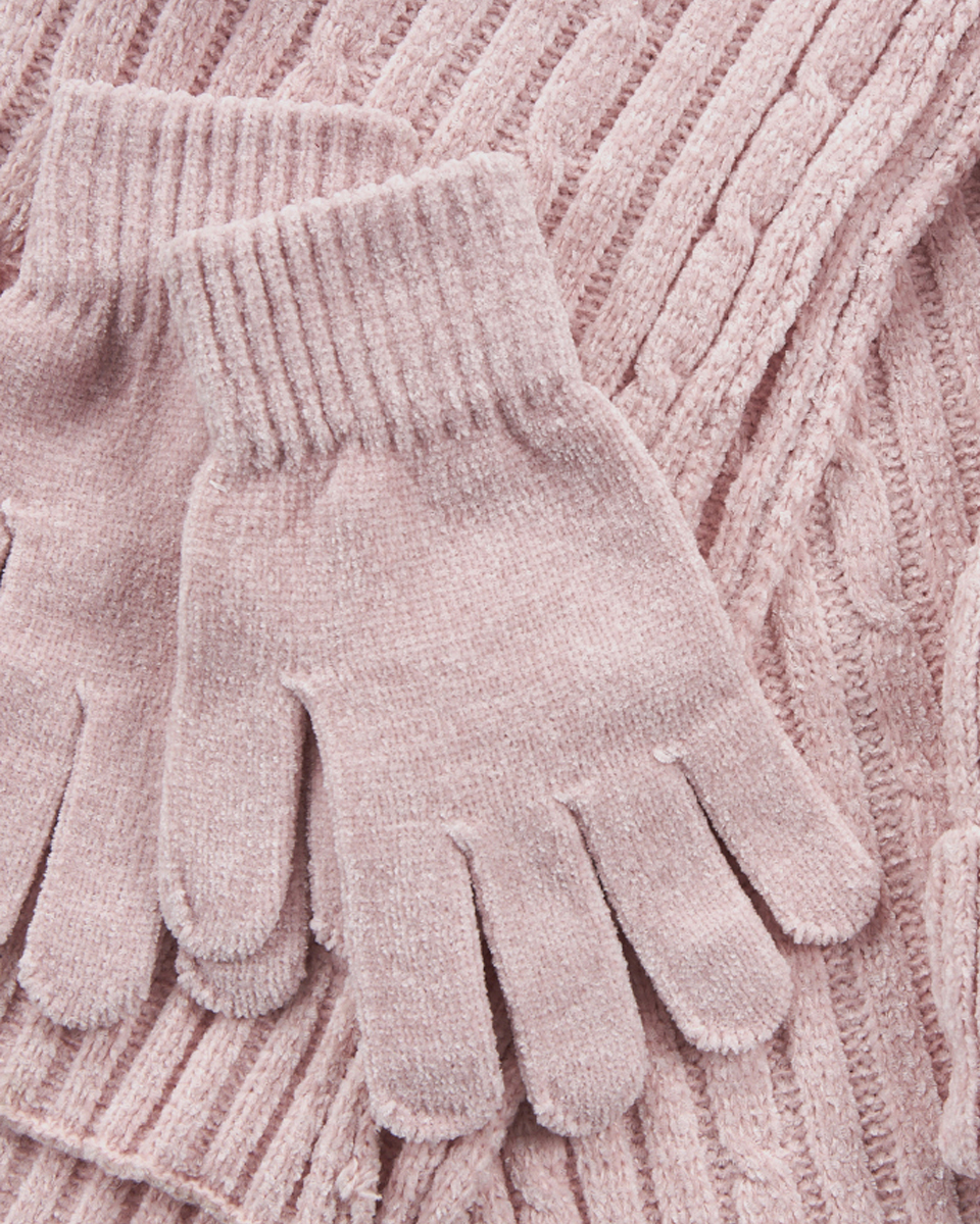 Γυναικείο σετ κασκόλ σκουφός γάντια Verde 06-0001287 ροζ