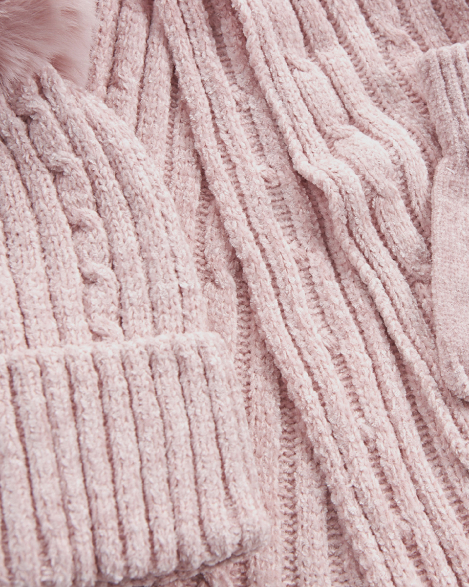 Γυναικείο σετ κασκόλ σκουφός γάντια Verde 06-0001287 ροζ