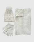 Γυναικείο σετ κασκόλ σκουφός γάντια Verde 06-0001287 λευκό