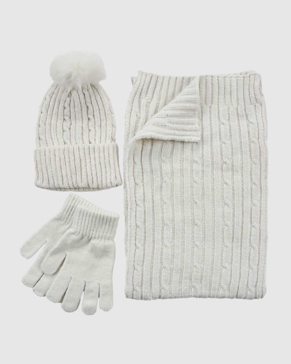 Γυναικείο σετ κασκόλ σκουφός γάντια Verde 06-0001287 λευκό