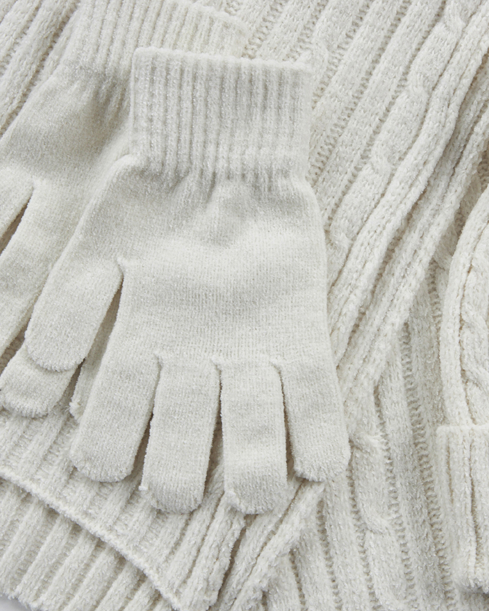 Γυναικείο σετ κασκόλ σκουφός γάντια Verde 06-0001287 λευκό