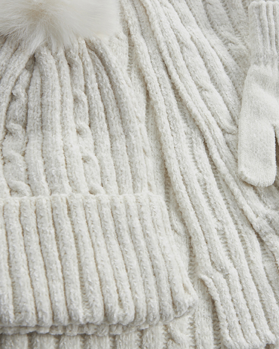 Γυναικείο σετ κασκόλ σκουφός γάντια Verde 06-0001287 λευκό