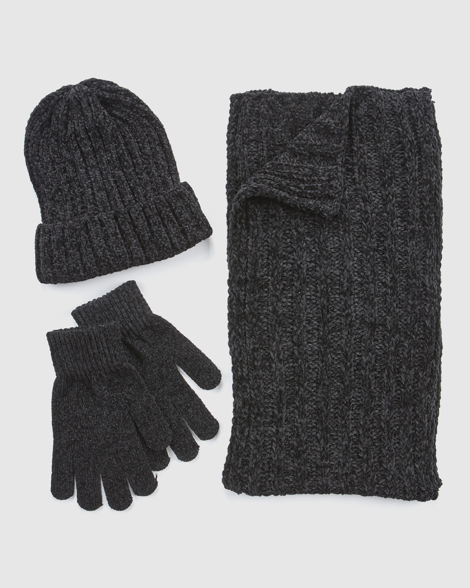 Γυναικείο σετ κασκόλ σκούφος γάντια μαύρο Verde 06-0001290