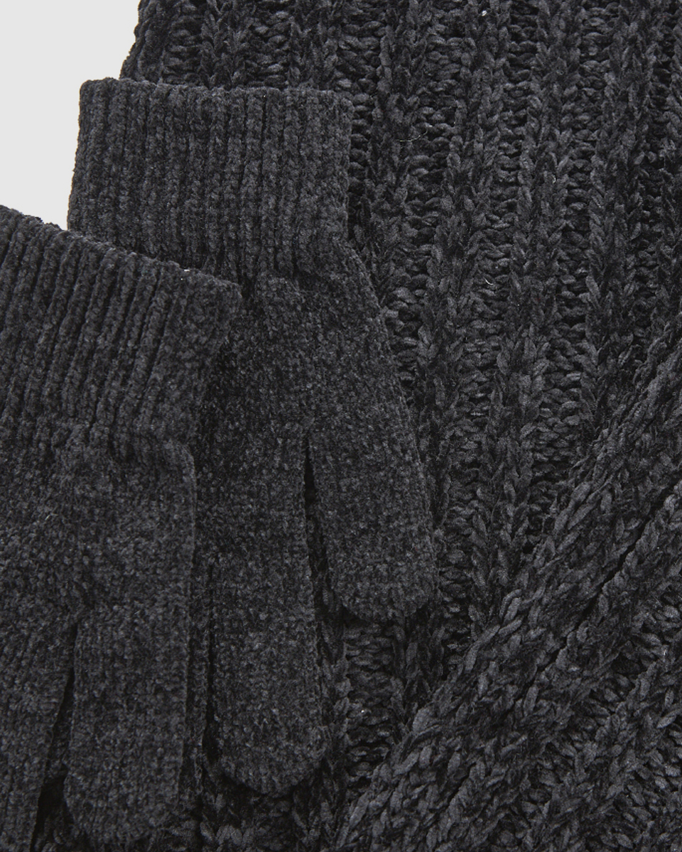 Γυναικείο σετ κασκόλ σκούφος γάντια μαύρο Verde 06-0001290