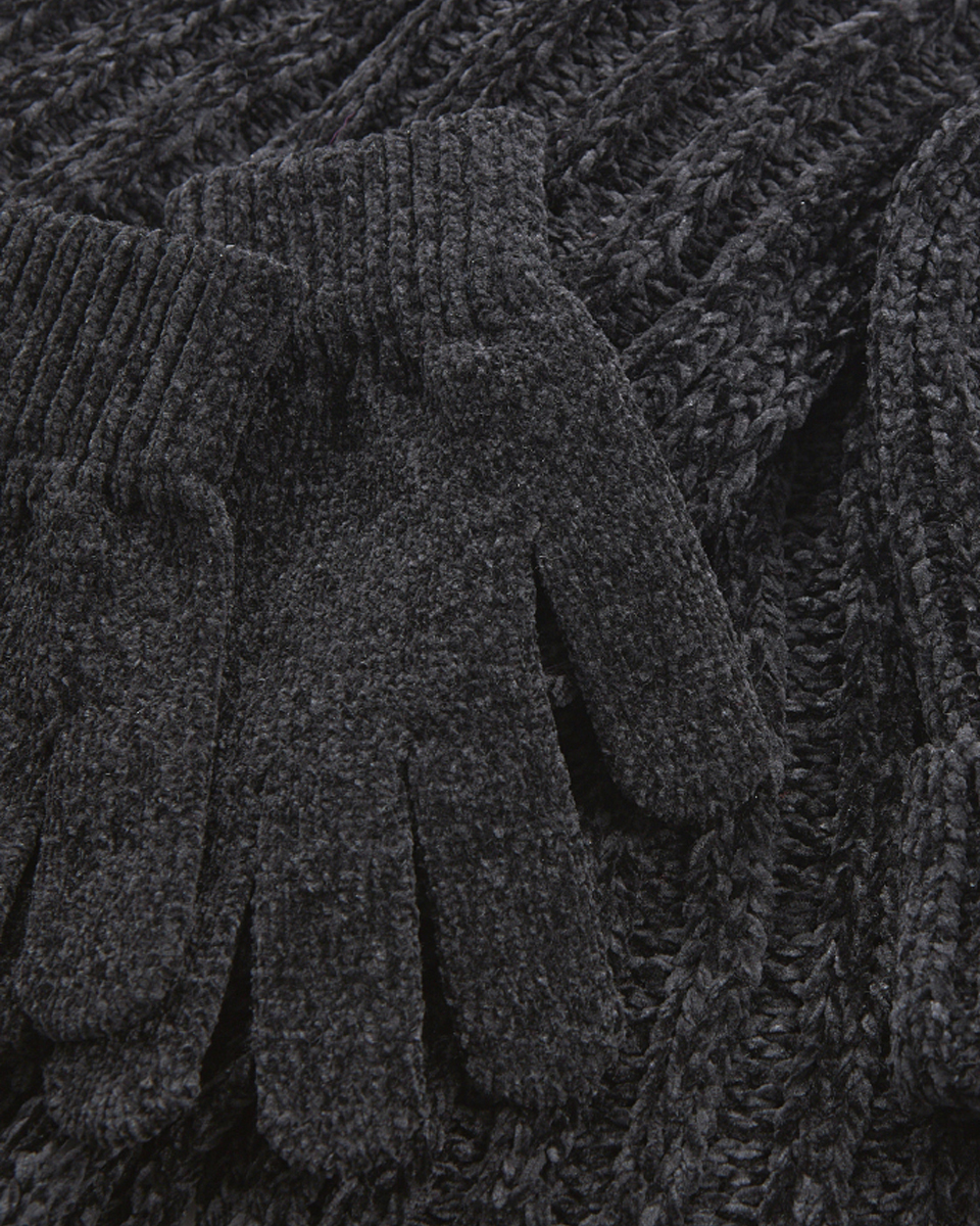 Γυναικείο σετ κασκόλ σκούφος γάντια μαύρο Verde 06-0001290