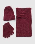 Γυναικείο σετ κασκόλ σκούφος γάντια Verde 06-0001290 μπορντό