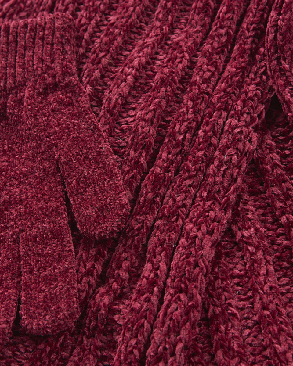 Γυναικείο σετ κασκόλ σκούφος γάντια Verde 06-0001290 μπορντό