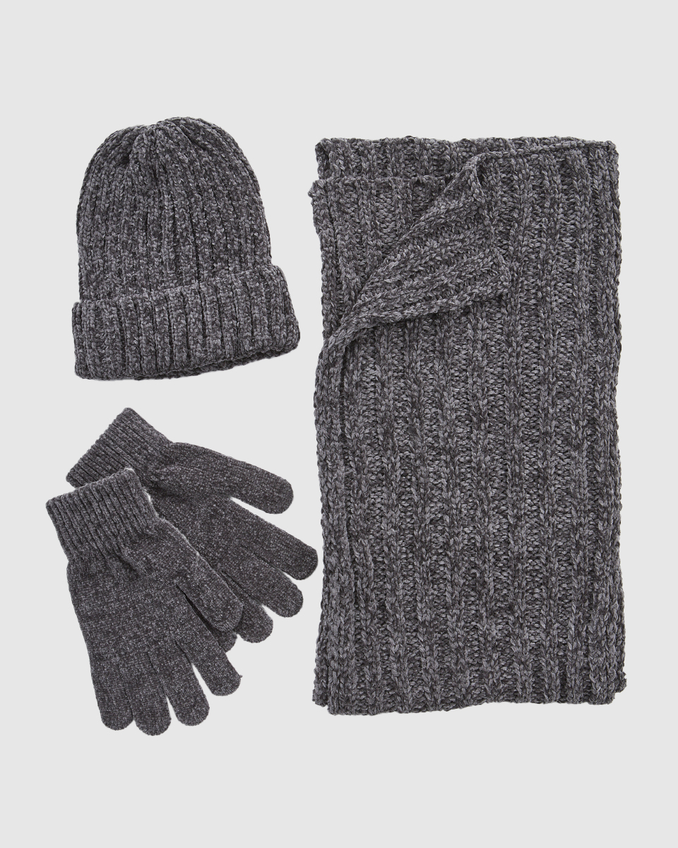 Γυναικείο σετ κασκόλ σκούφος γάντια Verde 06-0001290 γκρι