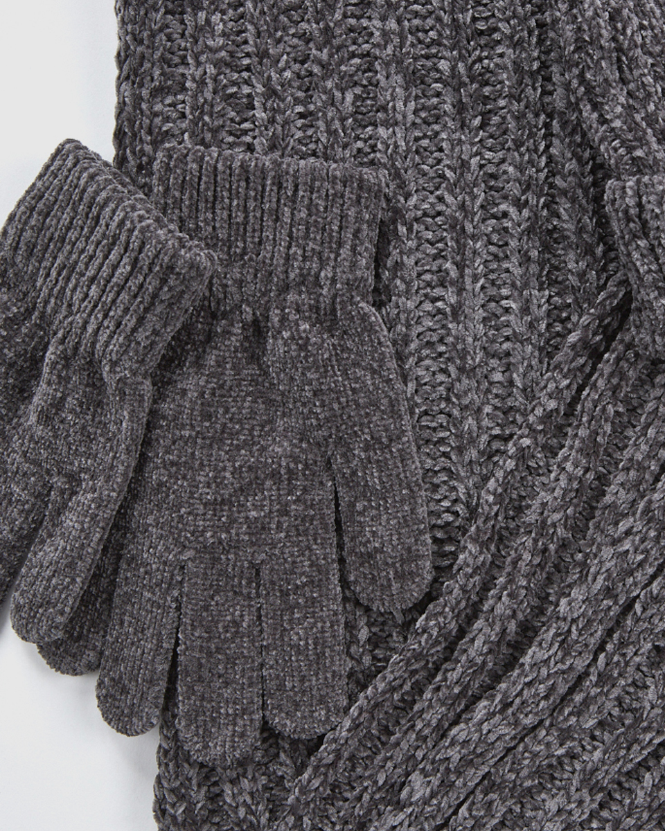 Γυναικείο σετ κασκόλ σκούφος γάντια Verde 06-0001290 γκρι