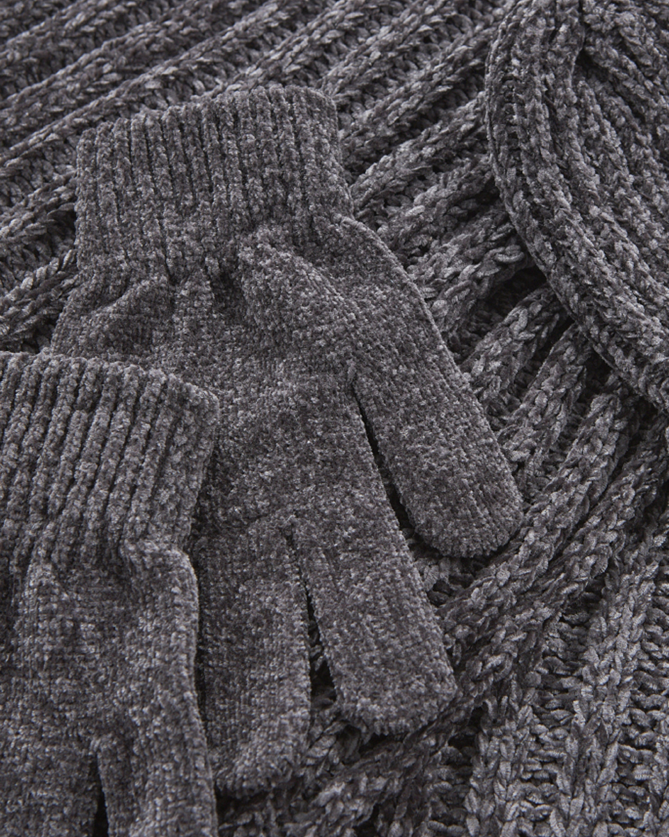 Γυναικείο σετ κασκόλ σκούφος γάντια Verde 06-0001290 γκρι