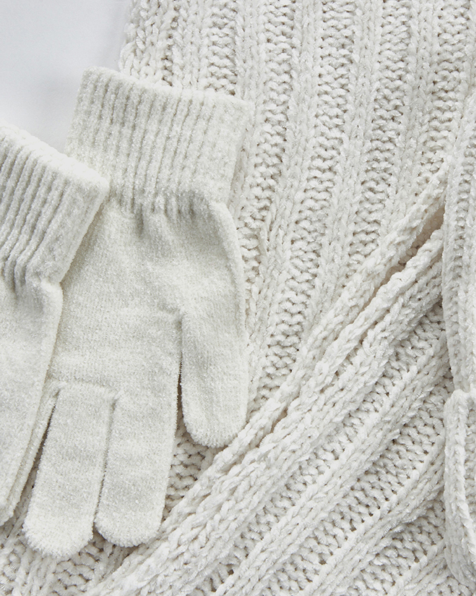 Γυναικείο σετ κασκόλ σκούφος γάντια Verde 06-0001290 εκρού