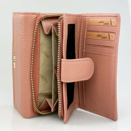 Δερμάτινο Γυναικείο Πορτοφόλι Lavor 1-6019 Ροζ Ανοιχτό