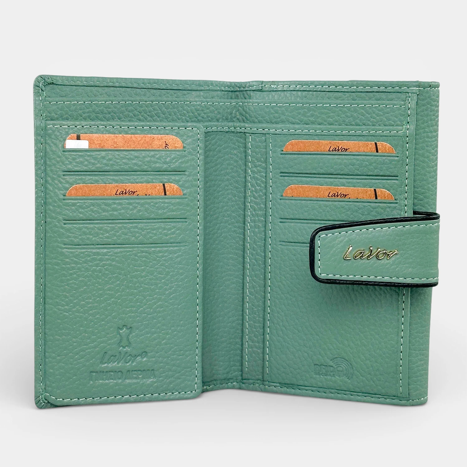 Lavor δερμάτινο γυναικείο πορτοφόλι 1-6038 σε χρώμα μέντας με κούμπωμα