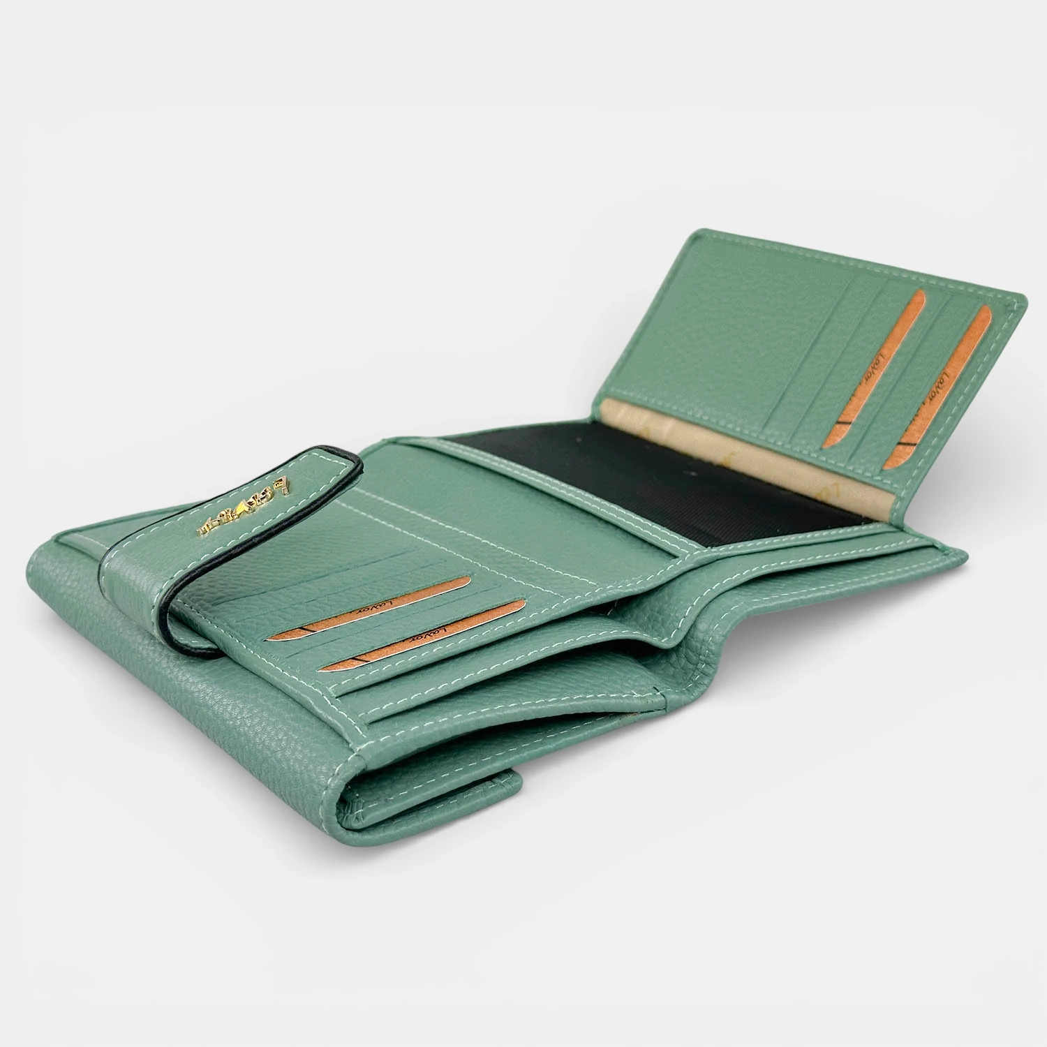 Lavor δερμάτινο γυναικείο πορτοφόλι 1-6038 σε χρώμα μέντας με κούμπωμα