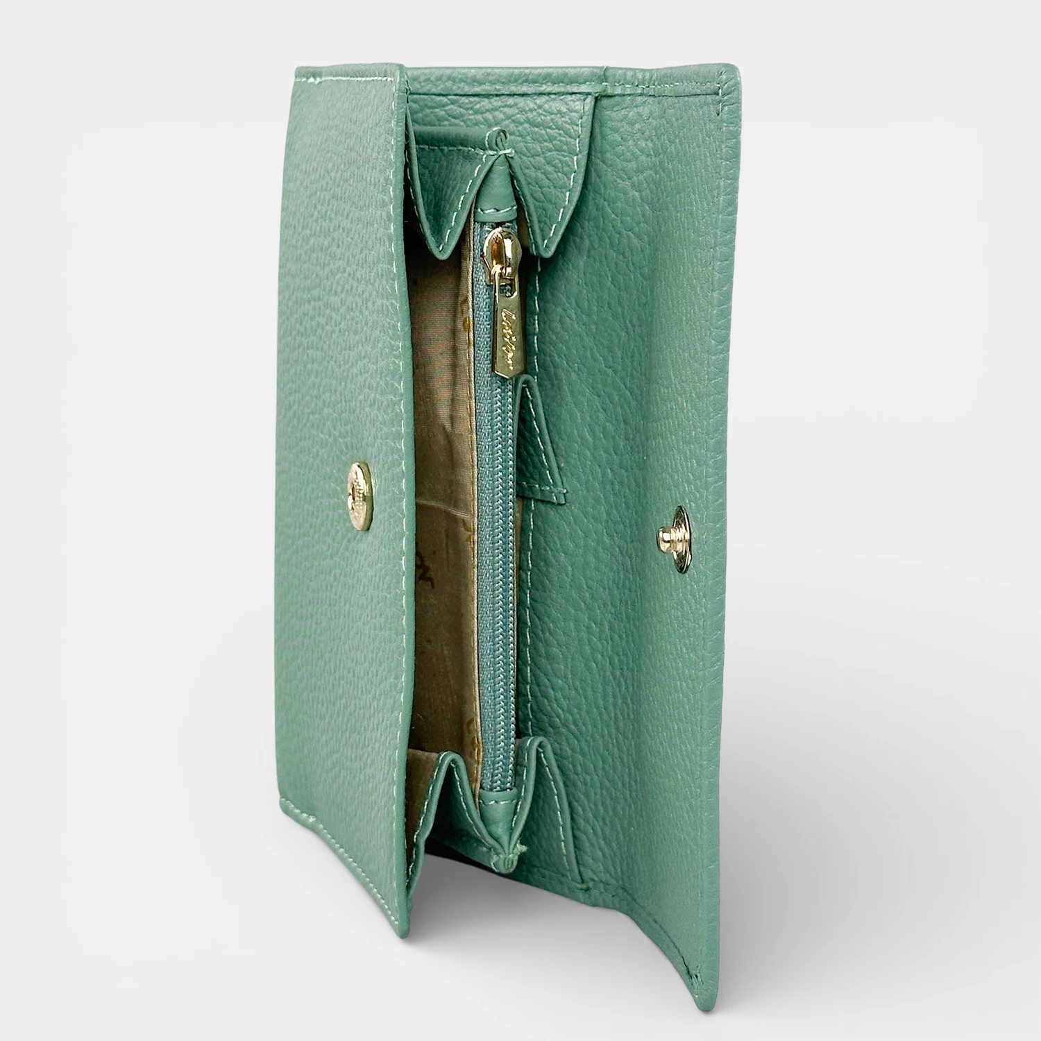 Lavor δερμάτινο γυναικείο πορτοφόλι 1-6038 σε χρώμα μέντας με κούμπωμα