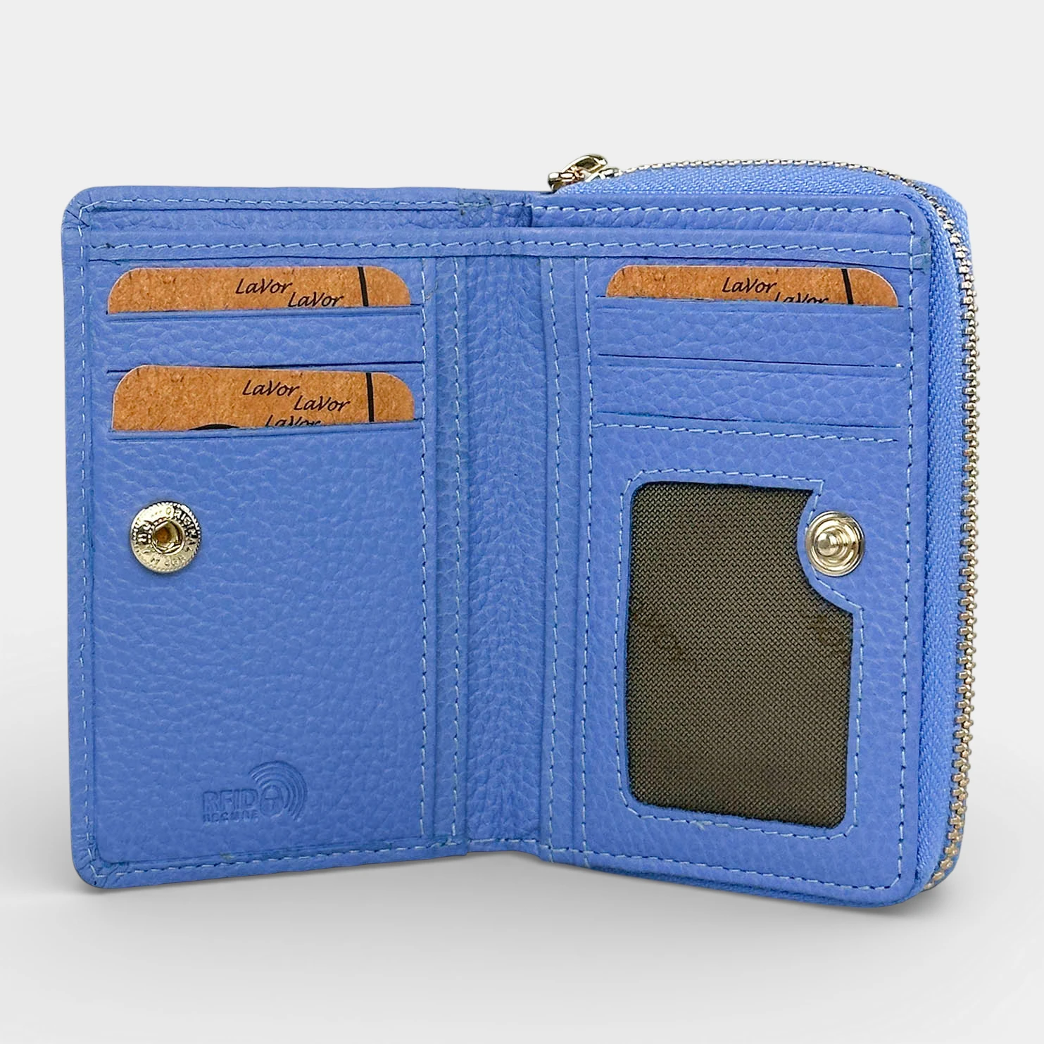 Lavor μικρό δερμάτινο γυναικείο πορτοφόλι 1-6081 γαλάζιο με φερμουάρ