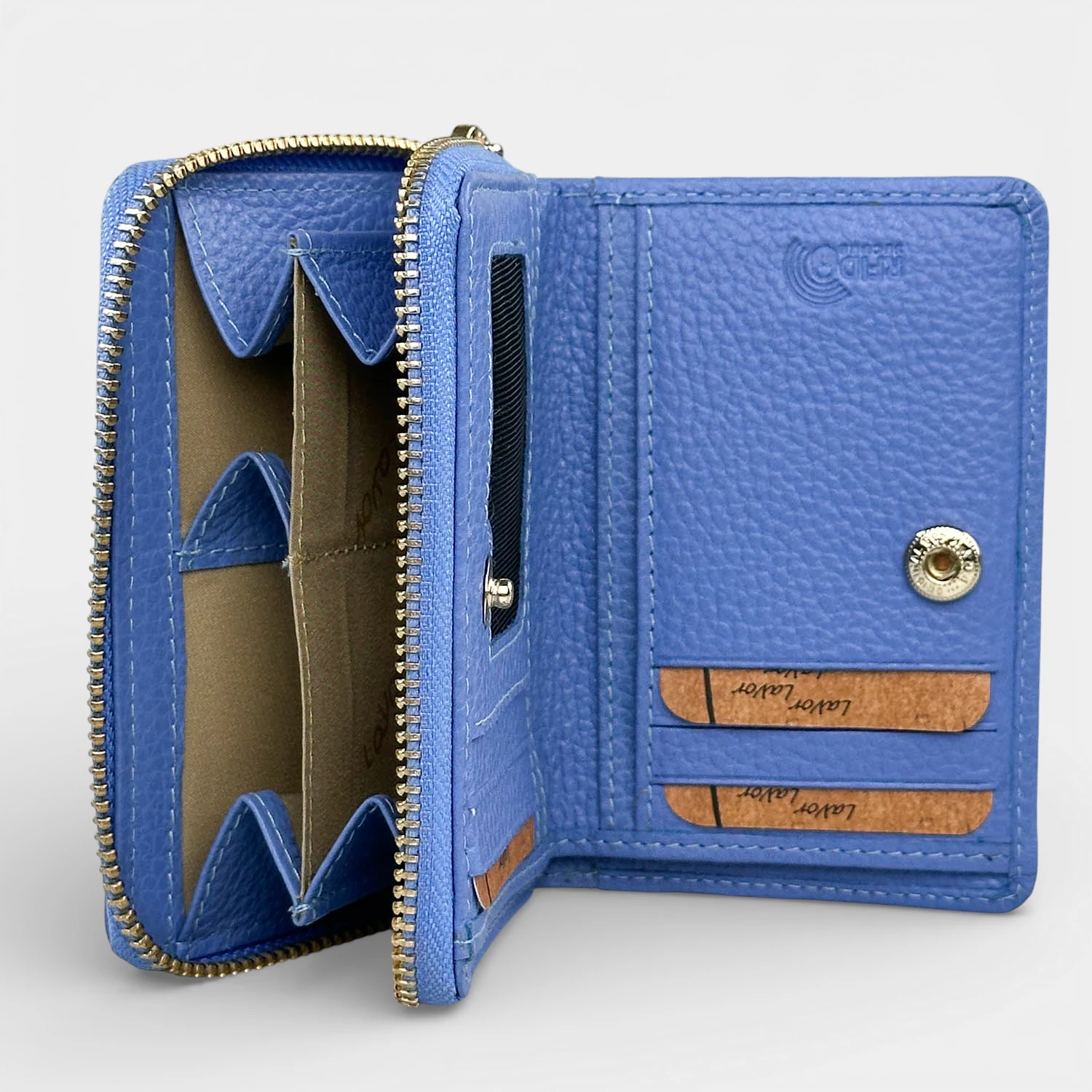 Lavor μικρό δερμάτινο γυναικείο πορτοφόλι 1-6081 γαλάζιο με φερμουάρ