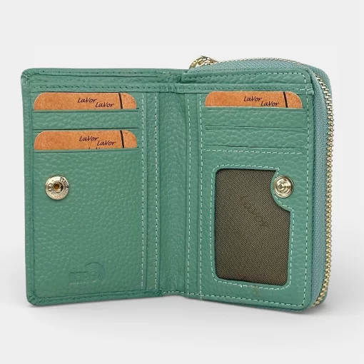 Γυναικείο Πορτοφόλι Lavor Μικρού Μεγέθους Γνήσιο Δέρμα με RFID Προστασία 1-6081 Μέντα