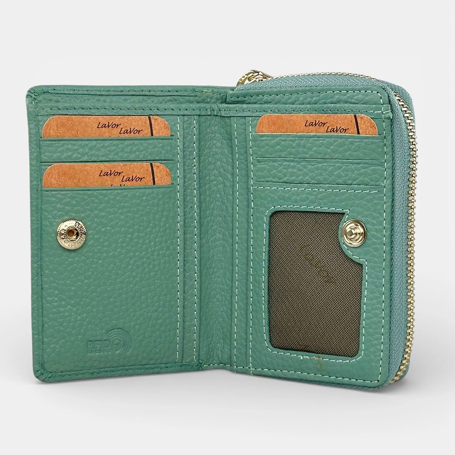 Lavor μικρό δερμάτινο γυναικείο πορτοφόλι 1-6081 μέντα με φερμουάρ