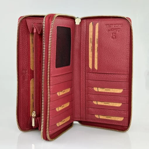 Μεγάλο Δερμάτινο Γυναικείο Πορτοφόλι με RFID Lavor 1-6159 Κόκκινο