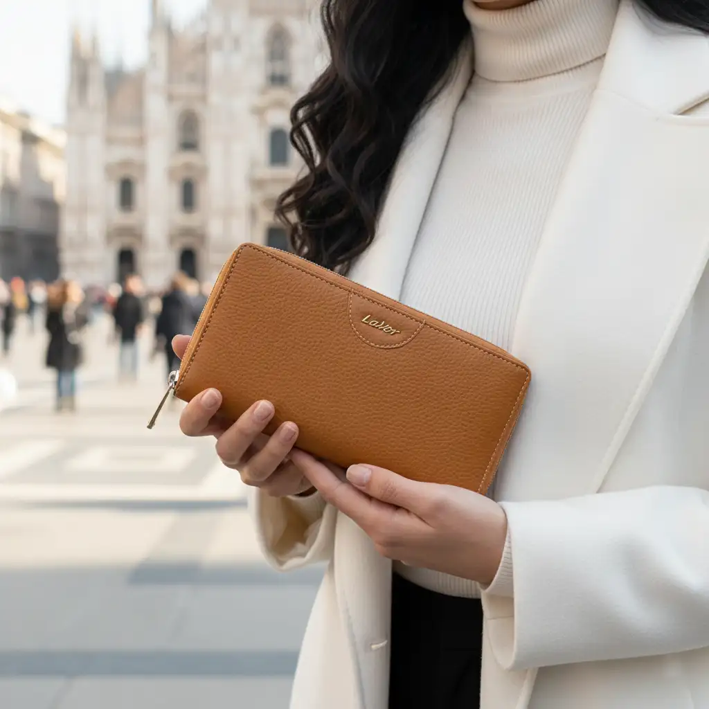 Μεγάλο δερμάτινο γυναικείο πορτοφόλι Lavor 1-6159 ταμπα