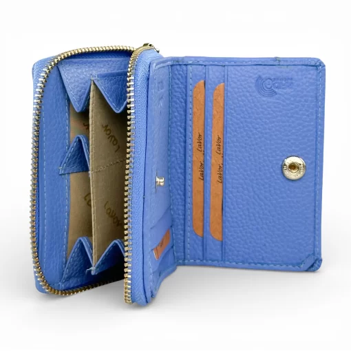 Δερμάτινο Γυναικείο Πορτοφόλι Μικρού Μεγέθους με RFID Προστασία Lavor 1-6165 Γαλάζιο