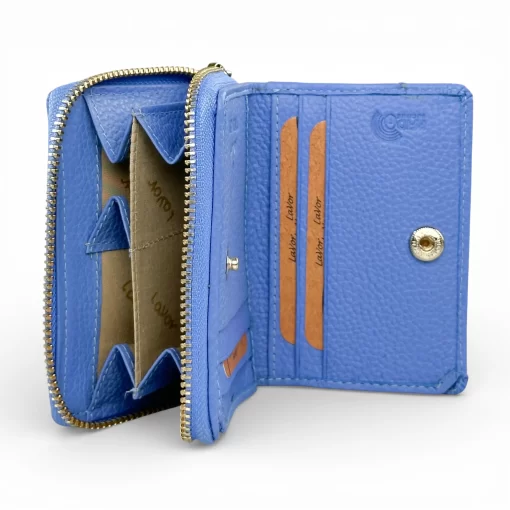 Δερμάτινο Γυναικείο Πορτοφόλι Μικρού Μεγέθους με RFID Προστασία Lavor 1-6165 Γαλάζιο