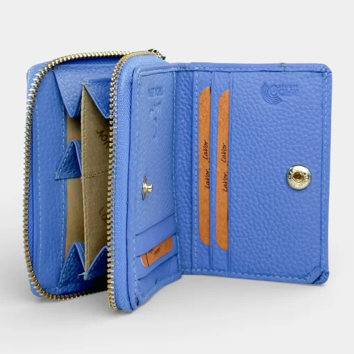 Δερμάτινο Γυναικείο Πορτοφόλι Μικρού Μεγέθους με RFID Προστασία Lavor 1-6165 Γαλάζιο