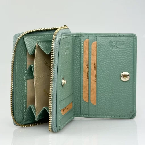 Δερμάτινο Γυναικείο Πορτοφόλι Μικρού Μεγέθους με RFID Προστασία Lavor 1-6165 Μέντα