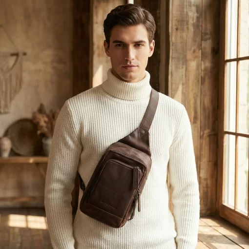 Δερμάτινο Τσαντάκι στήθους Καφέ The Chesterfield Brand C58.028401