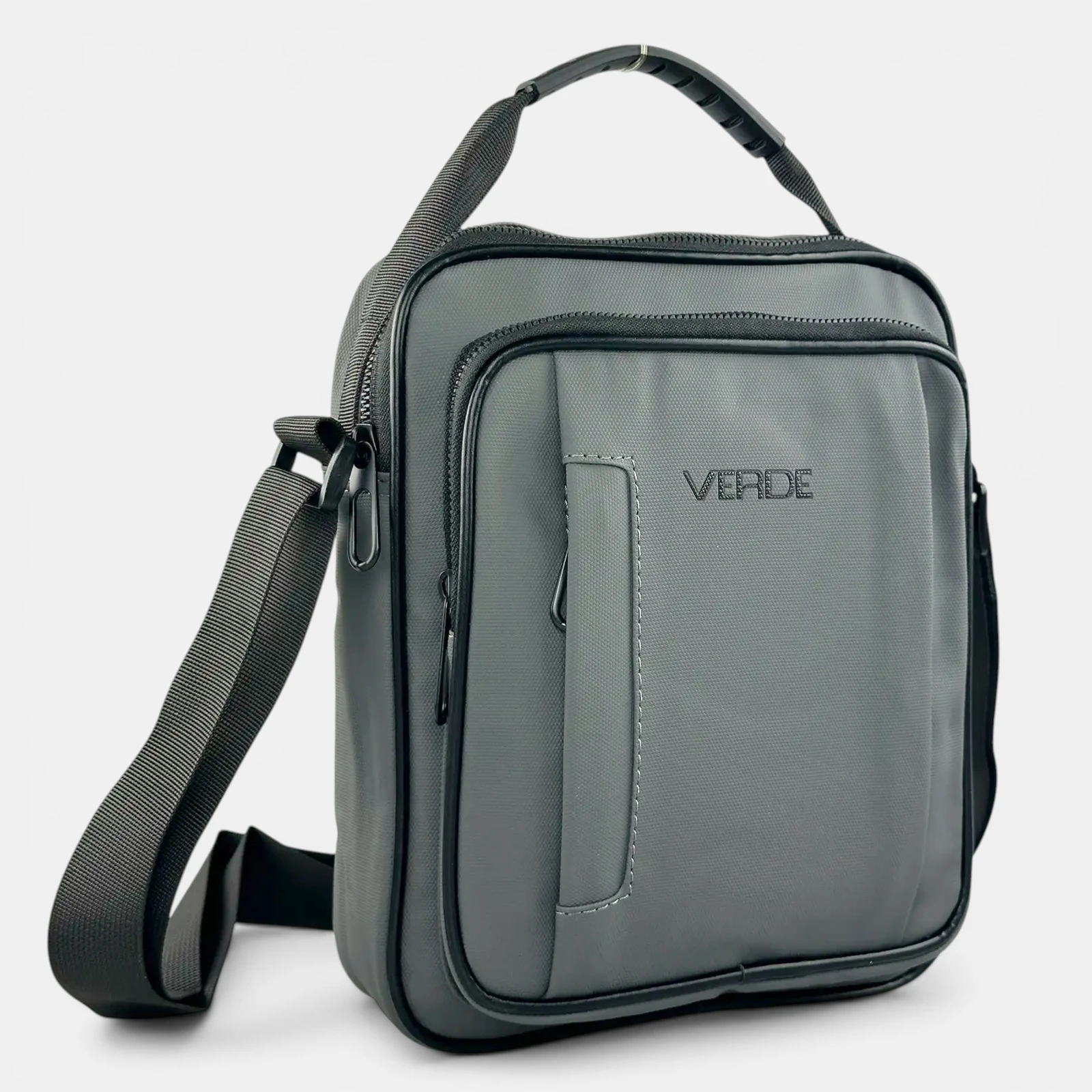 Ανδρικό τσαντάκι χιαστί Verde γκρι με εξωτερική θήκη και λουρί ώμου