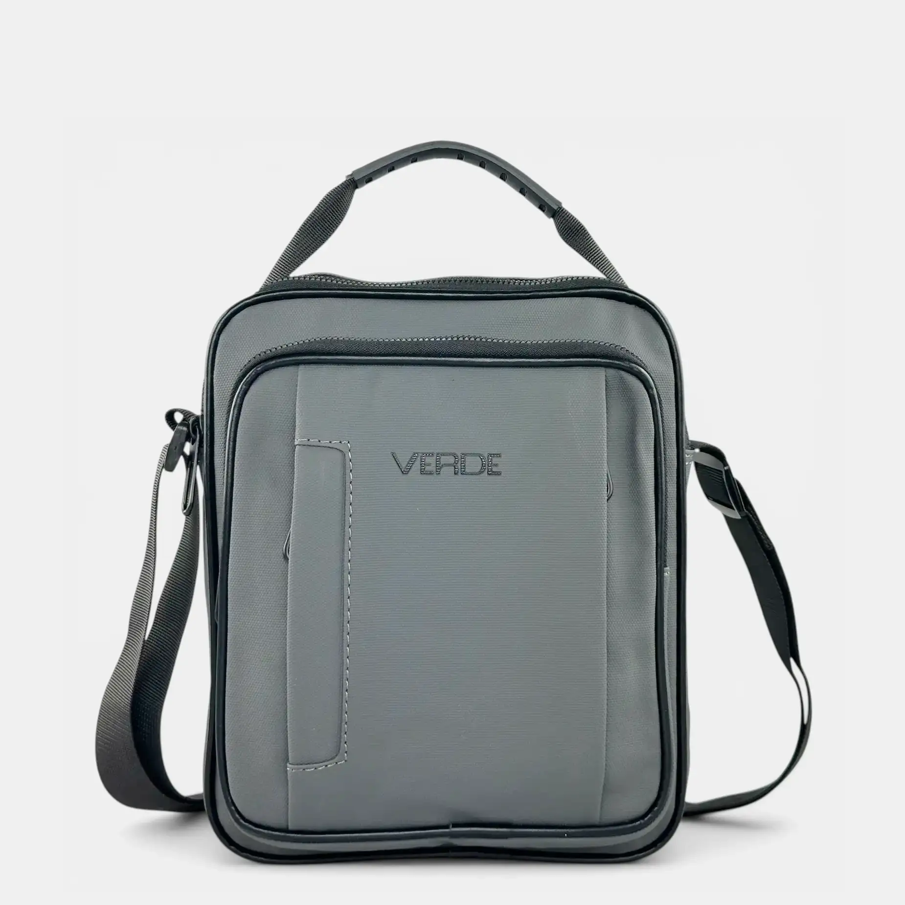 Ανδρικό τσαντάκι χιαστί Verde γκρι με εξωτερική θήκη και λουρί ώμου