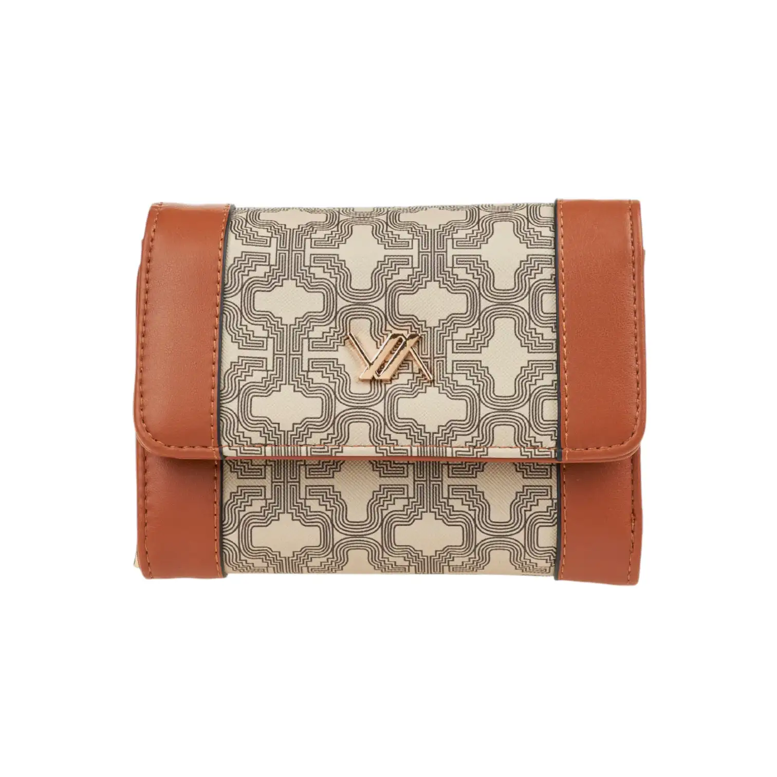 Γυναικείο μπεζ πορτοφόλι Verde 18-0001578 με monogram print και ταμπά λεπτομέρειες