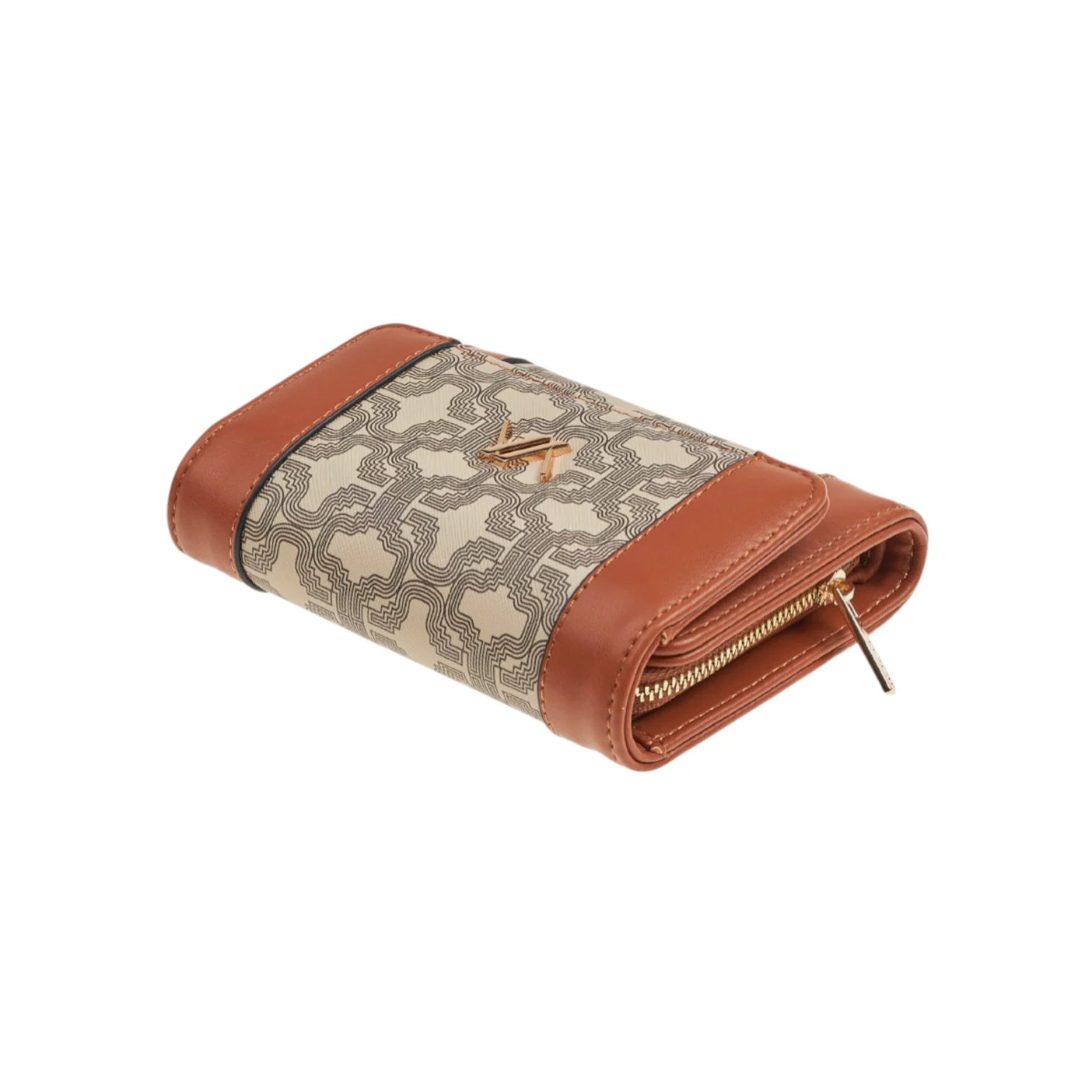 Γυναικείο μπεζ πορτοφόλι Verde 18-0001578 με monogram print και ταμπά λεπτομέρειες