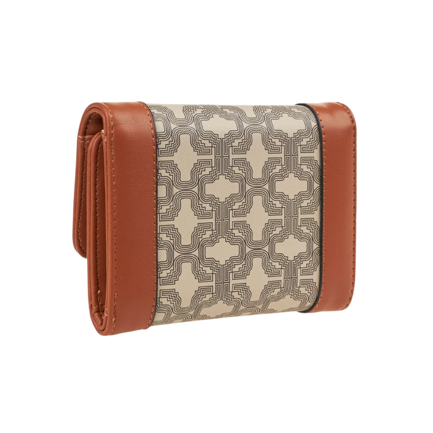 Γυναικείο μπεζ πορτοφόλι Verde 18-0001578 με monogram print και ταμπά λεπτομέρειες