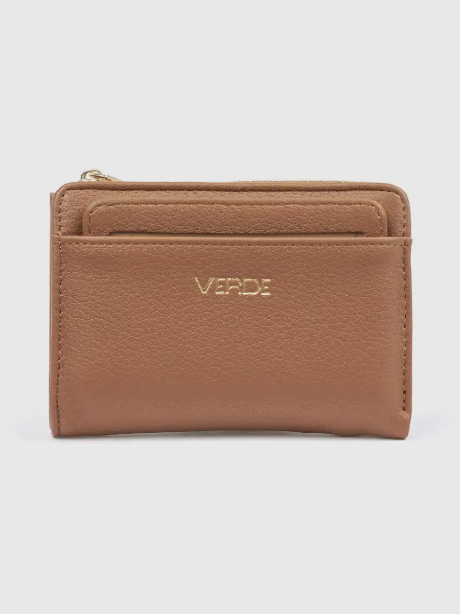 Γυναικείο καμηλό πορτοφόλι Verde 18-0001624 με αποσπώμενη καρτοθήκη και χρυσό λογότυπο