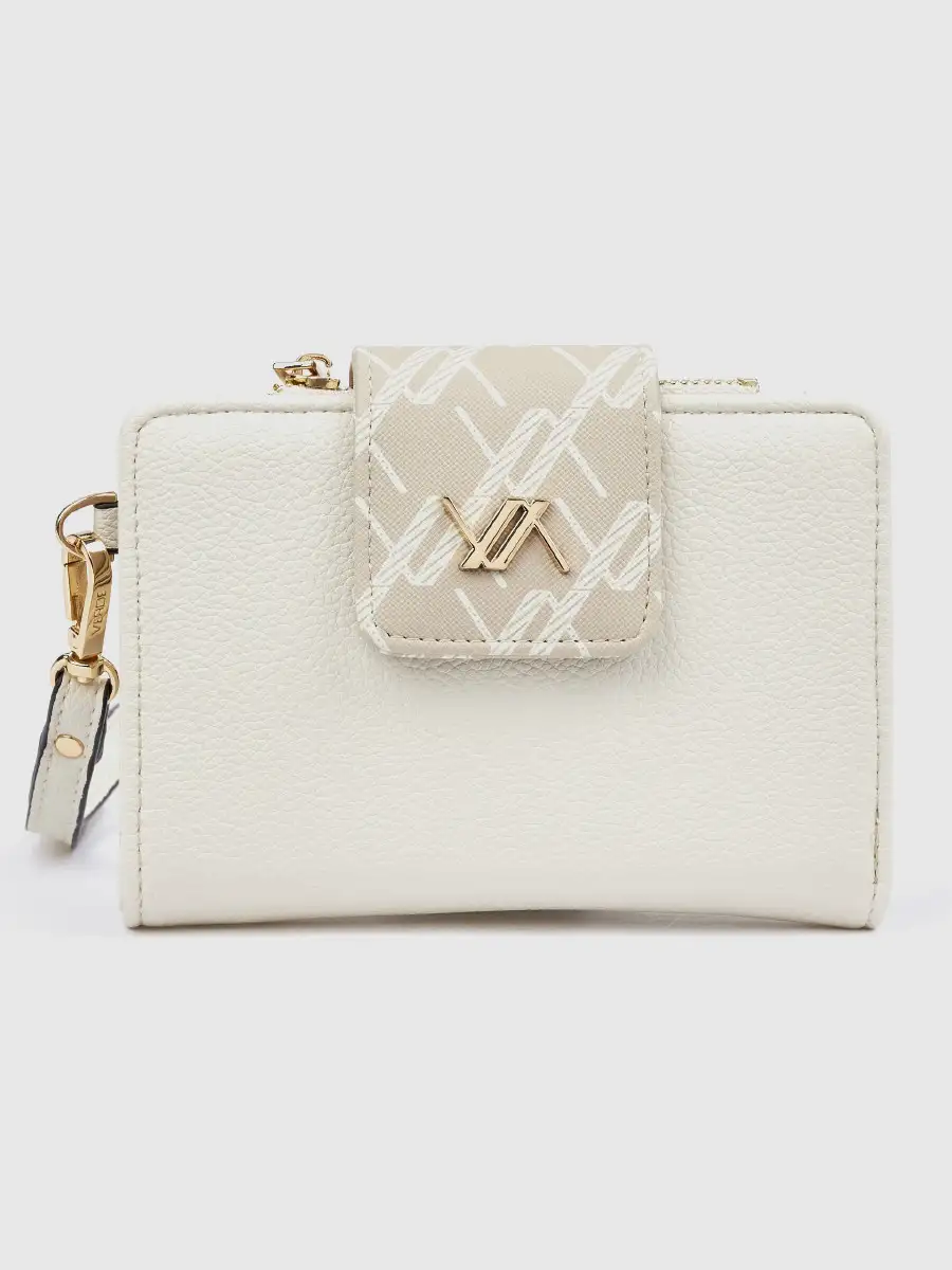 Γυναικείο εκρού πορτοφόλι Verde 18-0001627 με ανάγλυφη υφή και χρυσές λεπτομέρειες