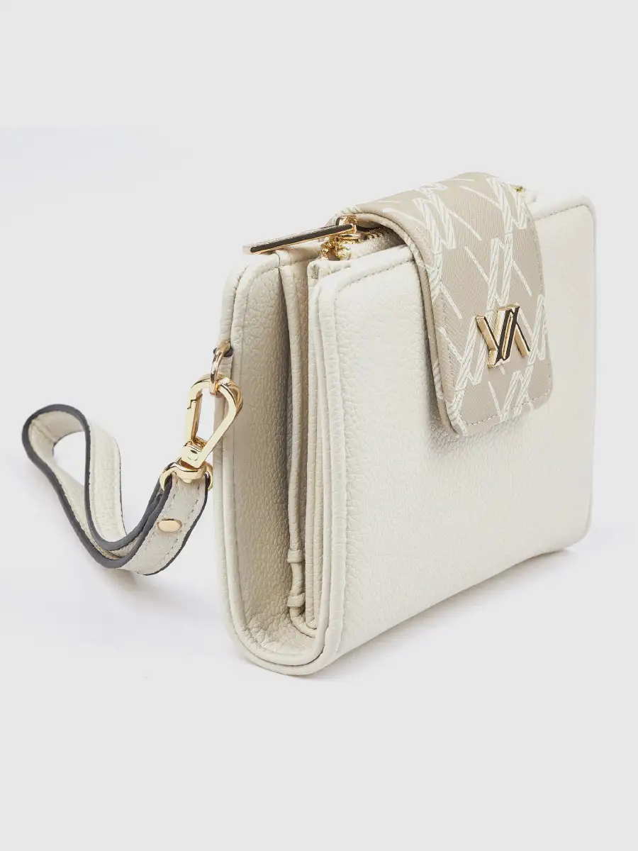 Γυναικείο εκρού πορτοφόλι Verde 18-0001627 με ανάγλυφη υφή και χρυσές λεπτομέρειες