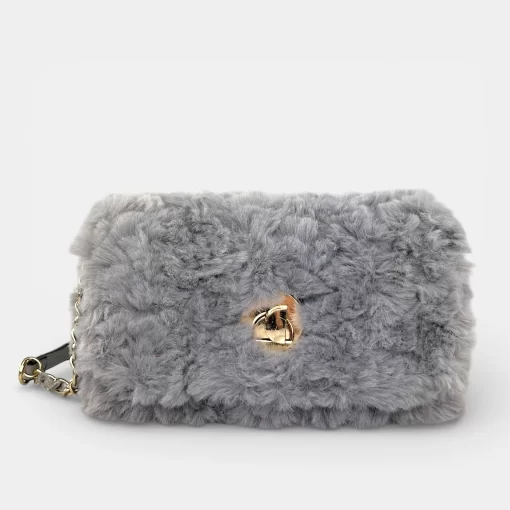 Verde Γυναικεία τσάντα χιαστί γούνινη 16-0004798 Γκρι