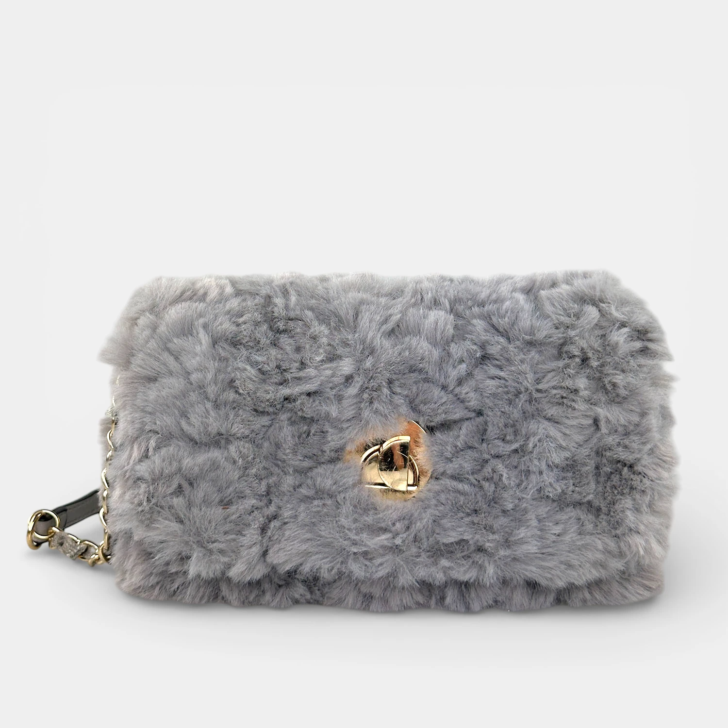 Γυναικεία τσάντα χιαστί Verde γούνινη σε γκρι χρώμα με απαλή υφή