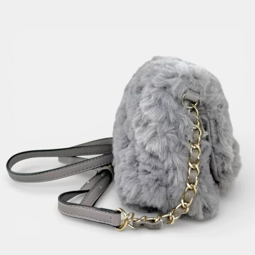 Verde Γυναικεία τσάντα χιαστί γούνινη 16-0004798 Γκρι