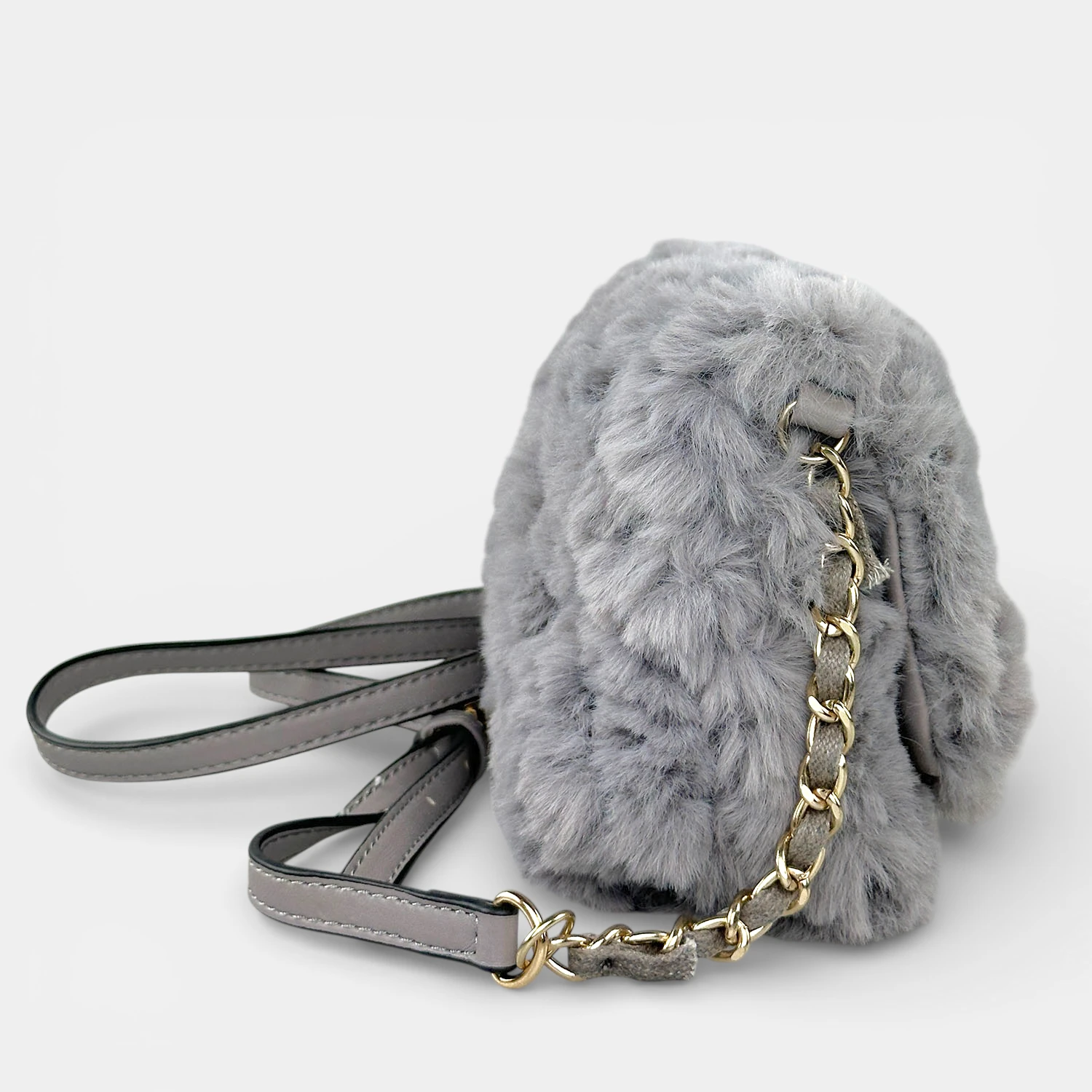 Γυναικεία τσάντα χιαστί Verde γούνινη σε γκρι χρώμα με απαλή υφή