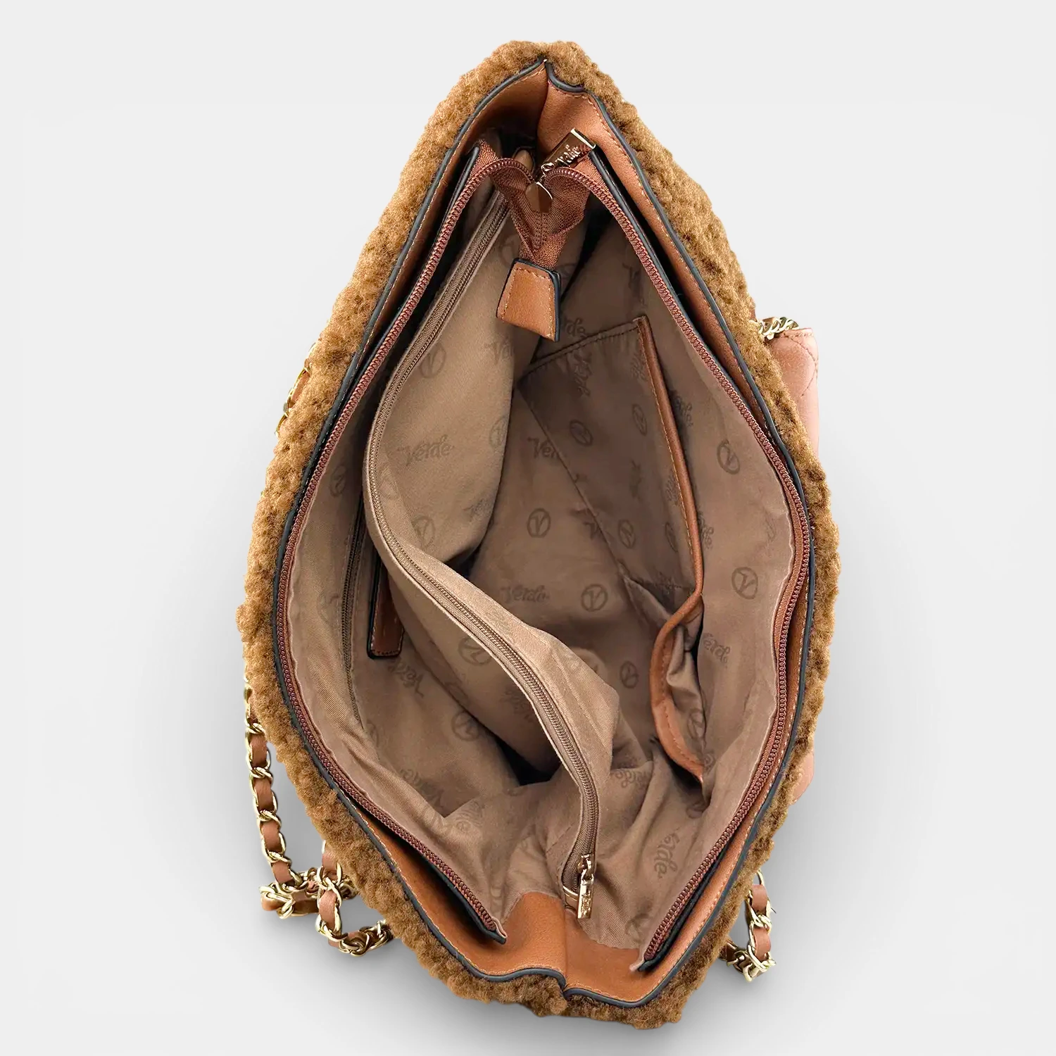 Γυναικεία τσάντα ώμου Verde 16-5269 καφέ με αλυσίδα