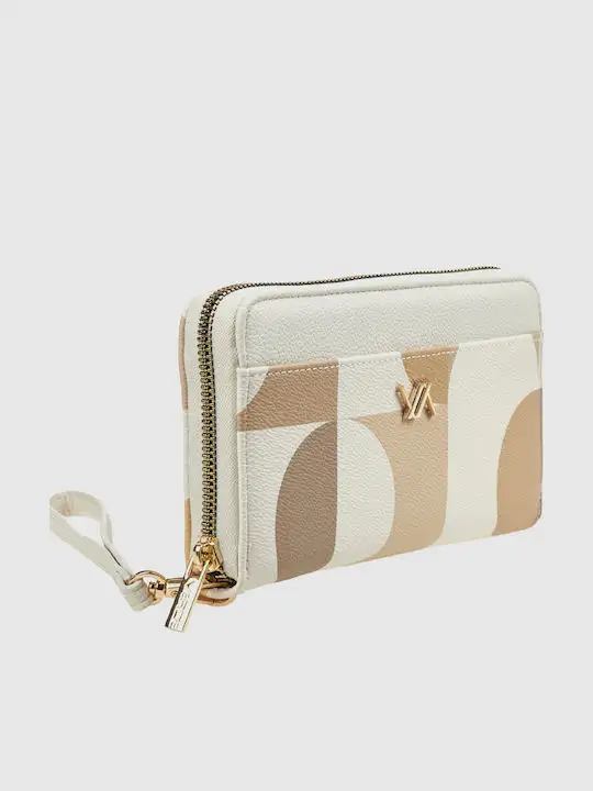 Γυναικείο εκρού πορτοφόλι Verde 18-0001576 με γεωμετρικά σχέδια και φερμουάρ